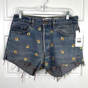 RE/DONE Levi’s The Short NEW Size 28 Floral Indigo Embroidered Jean Shorts